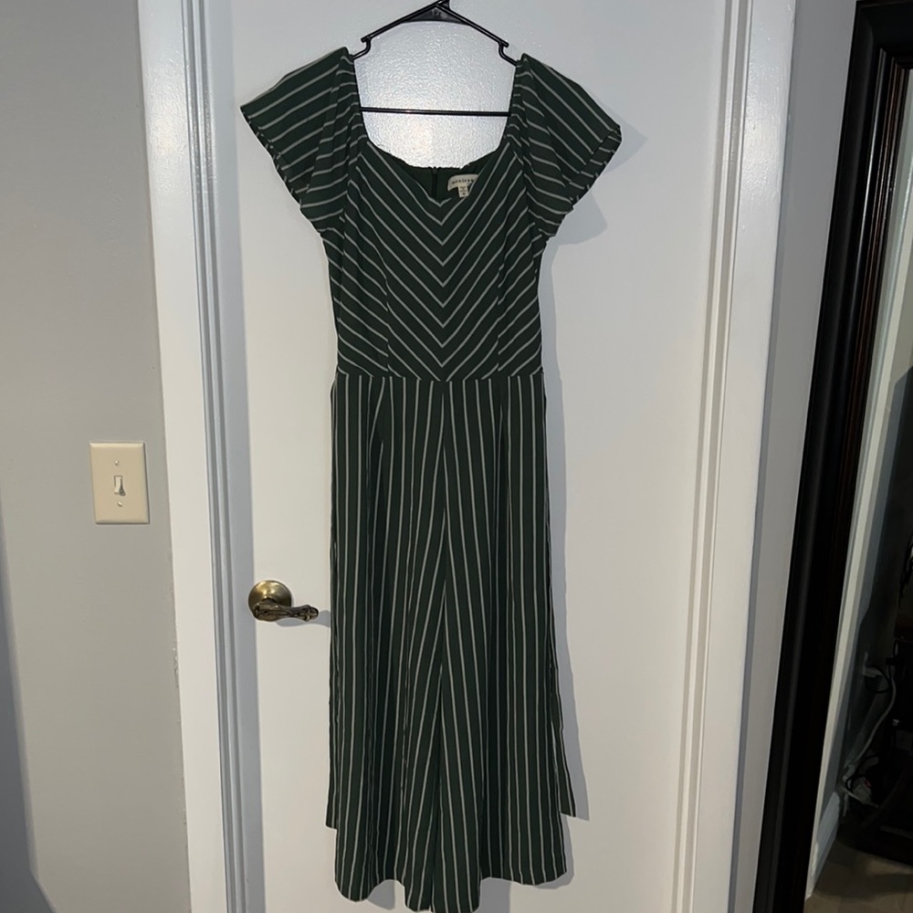 Green and white striped ankle romper. Wide leg. US size small